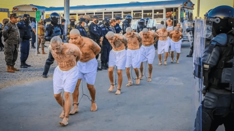 Vězni jsou převáženi do věznice v Salvadoru. fotografie. Twitter